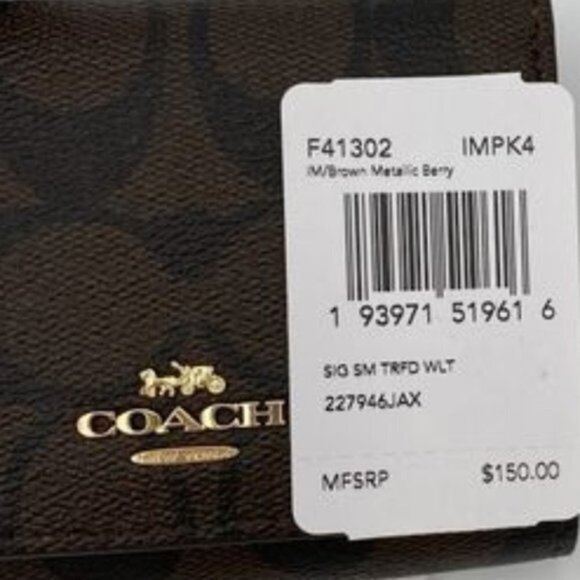 COACH Tri Wallet Metallic Leather Berry Classic "C" Brown NWT - Picture 7 of 12